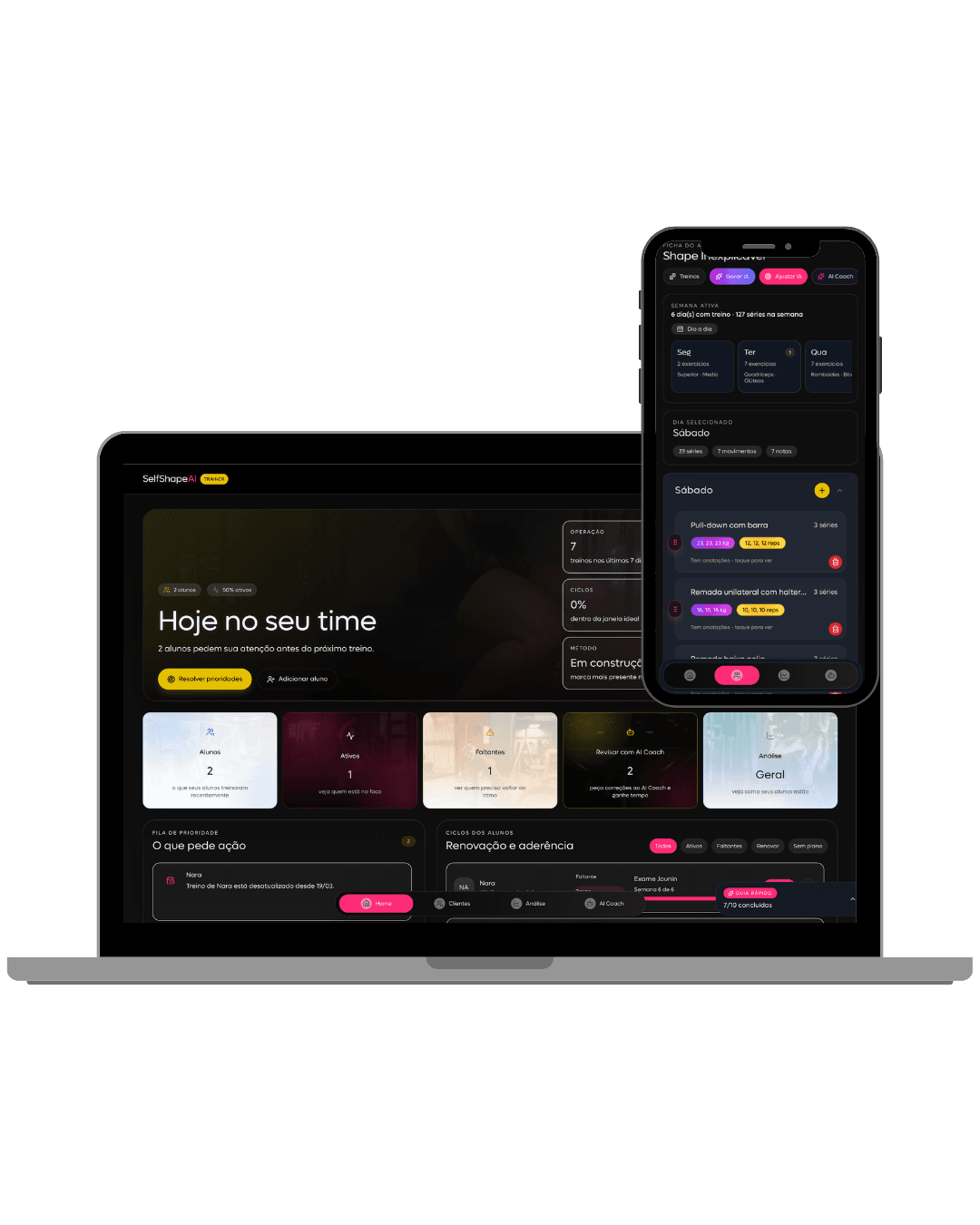 Dashboard web da SelfShapeAI para personal trainers